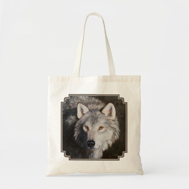 Bolso De Tela Gray Timber Wolf Face (Frente)