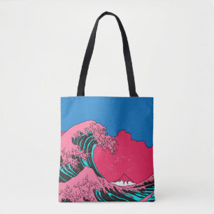 Bolso De Tela Great Wave in Vaporwave Pop Art style. View on the