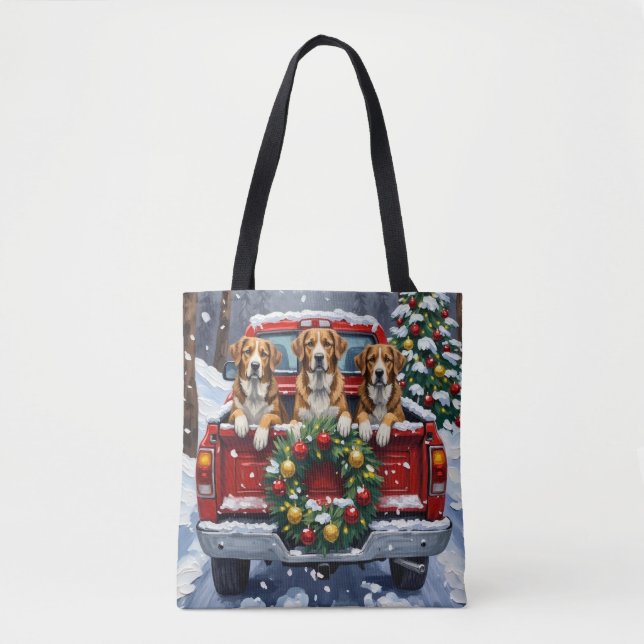 Bolso De Tela Greater Swiss Mountain Dog Christmas Red Truck (Anverso)