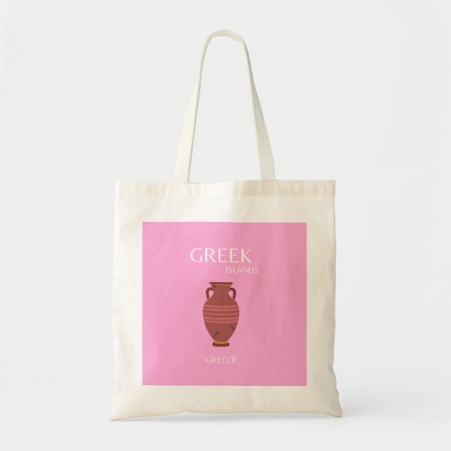 Bolso De Tela Grecia, arte de viajes, perrito, arte retro, rosa (Frente)