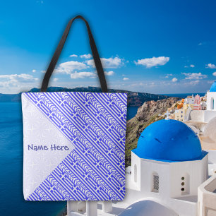 Bolso De Tela Grecia Bandera Griega Azul Personalizada