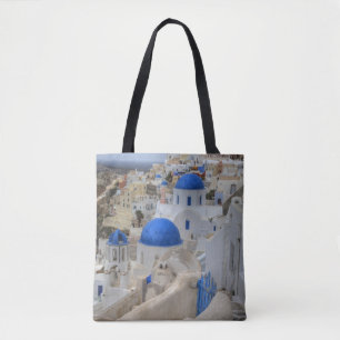 Bolso De Tela Grecia, Santorini. Campanario y cúpulas azules