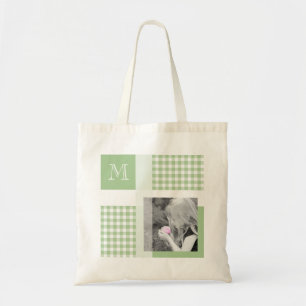Bolso De Tela Green Add Your Photo Gingham Modern Monograma