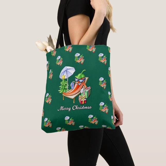 Bolso De Tela Green All-Over-Print Feliz Navidad Chili (Detalle)