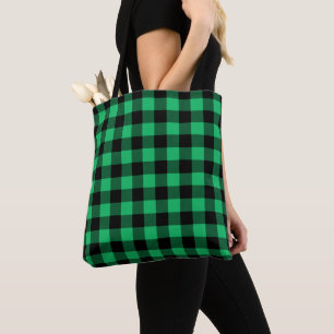 Bolso De Tela Green and Black Buffalo Check Gingham Holiday T