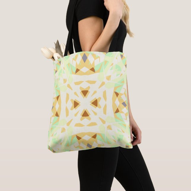 Bolso De Tela Green Brown Geometric Bonito Pastel Grocery Beach (Detalle)