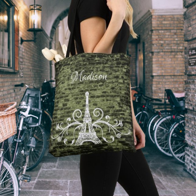 Bolso De Tela Green Eiffel Tower Grunge Tote Bag (Green Eiffel Tower Grunge Tote Bag)