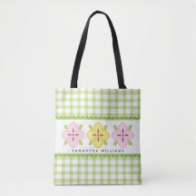 Green Gingham Floral Monogrammed