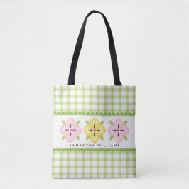 Bolso De Tela Green Gingham Floral Monogrammed