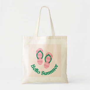 Bolso De Tela Green Hello Summer Pink Flip Flops Slippers Beach