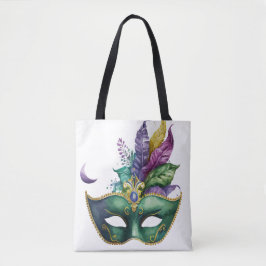 BOLSO DE TELA GREEN MARDI GRAS MASK PURPLE PURPLE FEATHERS