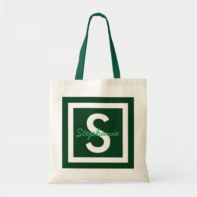 Bolso De Tela Green Monogram Personalized Tote Bag (Frente)