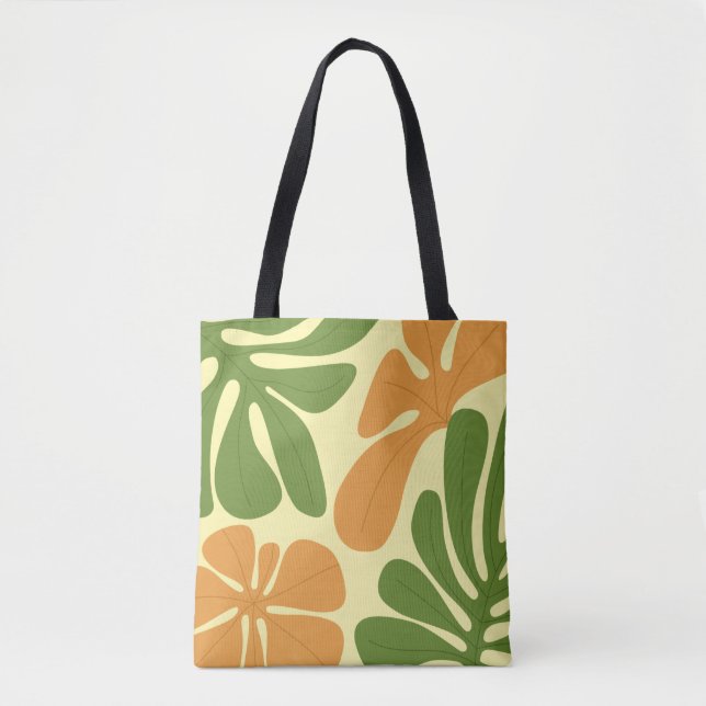 Bolso De Tela Green & Orange Modern Abstract Floral (Anverso)