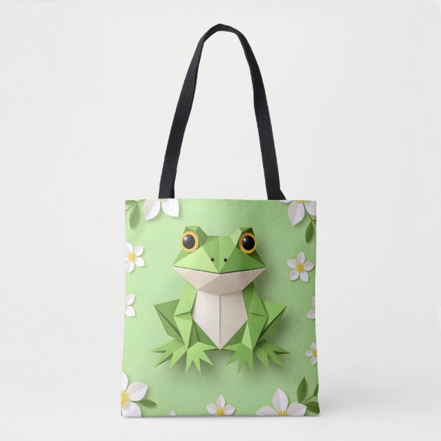 Bolso De Tela Green Origami Frog Tote Bag – Cute Nature-Inspired (Anverso)