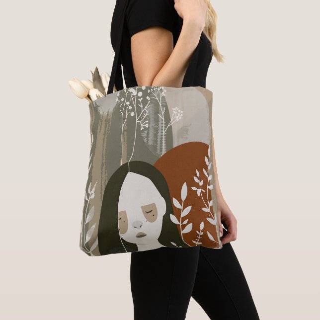 Bolso De Tela Green Rust Tan Empowering Woman Abstract  (Detalle)