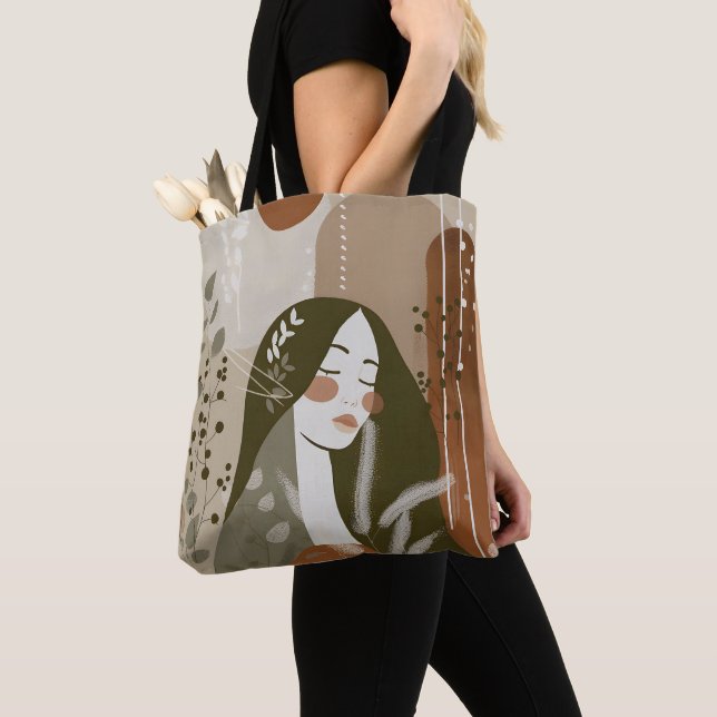 Bolso De Tela Green Rust Tan Empowering Woman Abstract  (Detalle)