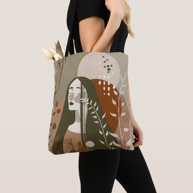 Bolso De Tela Green Rust Tan Empowering Woman Abstract  (Detalle)