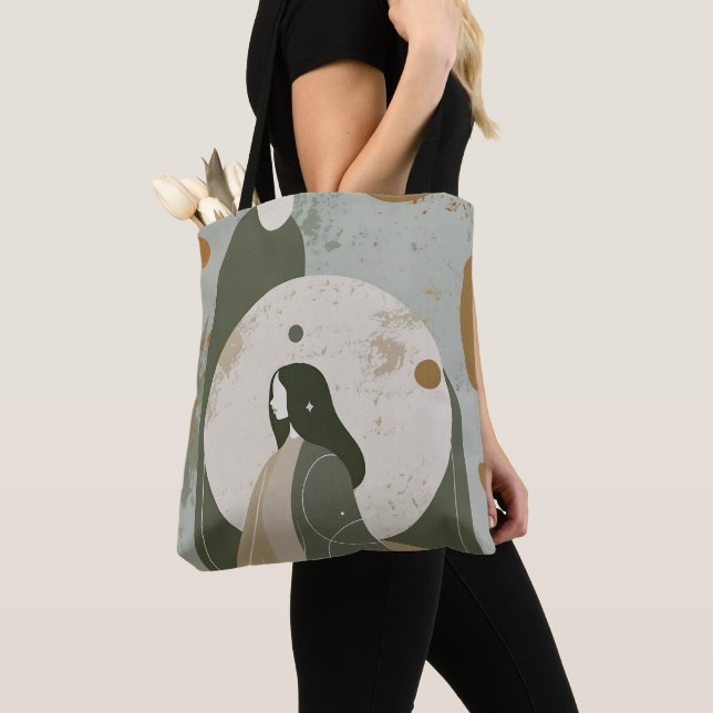 Bolso De Tela Green Rust Tan Empowering Woman Abstract  (Detalle)