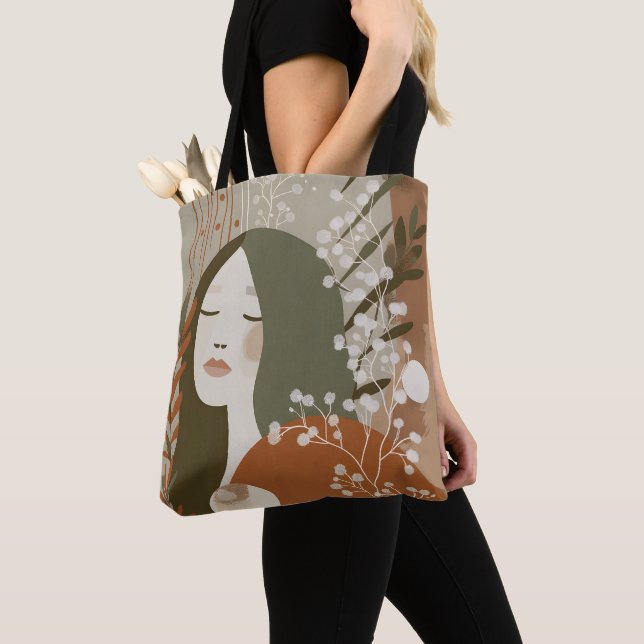 Bolso De Tela Green Rust Tan Empowering Woman Abstract  (Detalle)