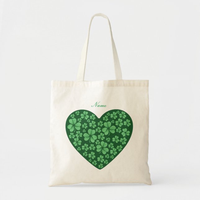 Bolso De Tela Green Shamrock Heart Irish (Frente)