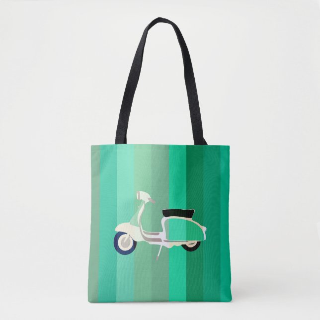 Bolso De Tela Green Stripes Retro Scooter Tote Bag (Anverso)