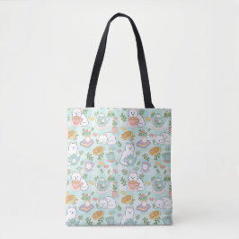 Bolso De Tela Green Tea & Bookish Cats Cute Girl Pastel