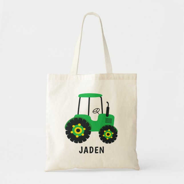 Bolso De Tela Green Tractor Kids Farm Barnyard Personalizado (Frente)