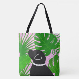 Bolso De Tela Green Tropical Island Black Dog Tote Bag