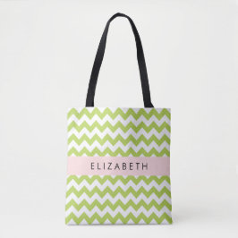 Bolso De Tela Green Zigzag, Green Chevron, Tu Nombre