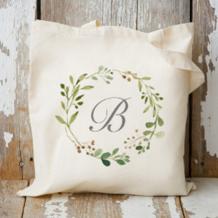 Bolso De Tela Greenery Wreath Monogram