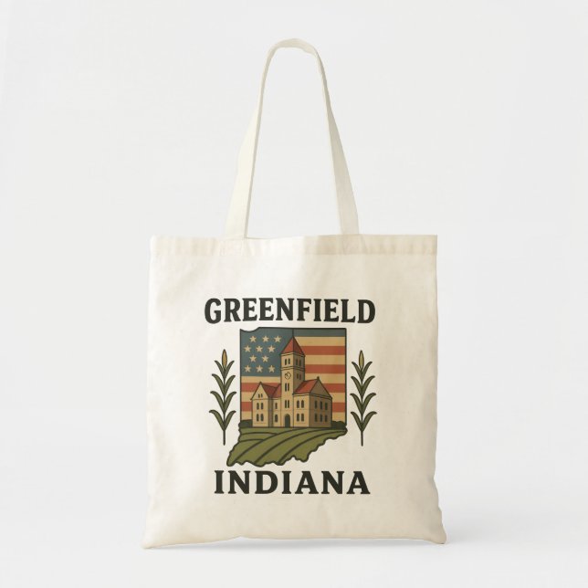 Bolso De Tela Greenfield Indiana Tote de Bandera Americana (Frente)