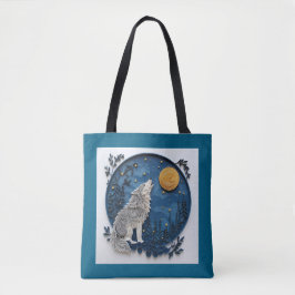 Bolso De Tela Grey Wolf Howing at the Moon Quilling Effect