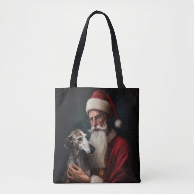 Bolso De Tela Greyhound Con Navidades Festividades De Santa Clau (Anverso)