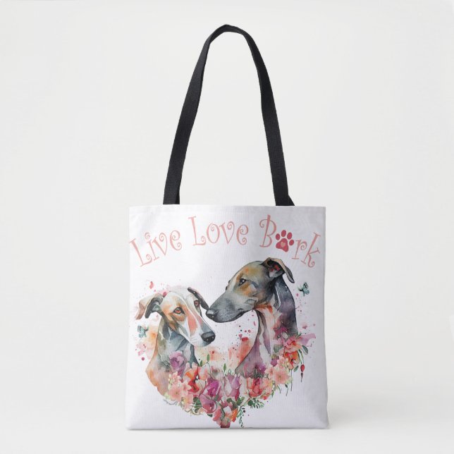 Bolso De Tela Greyhound Dog Mom Floral (Anverso)