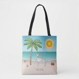 Bolso De Tela Greyhound Italiano Crema En La Playa Tropical De V