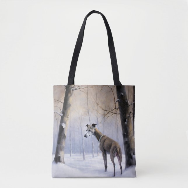 Bolso De Tela Greyhound italiano deja que nieve Navidades (Anverso)