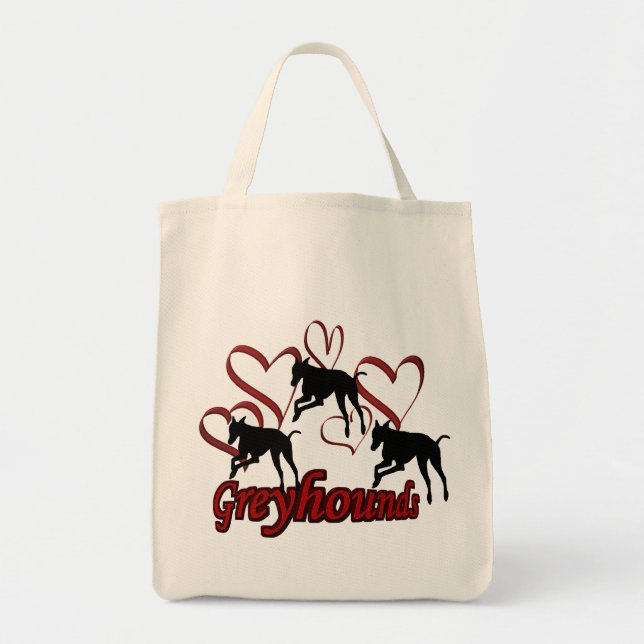 Bolso De Tela Greyhounds Y Perro Del Corazón Rojo (Frente)