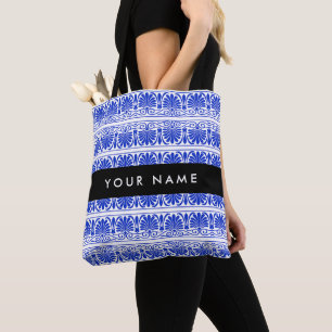 Bolso De Tela Griego Fret Arabesque Blue, Tu Nombre, Personaliza