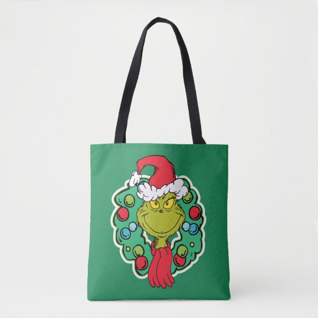 Bolso De Tela Grinch | Navidades de la guirnalda de vacaciones (Anverso)