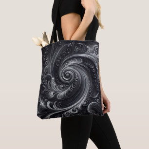 Bolso De Tela Gris blanco negro Resumen Moderno Swirl sencillo