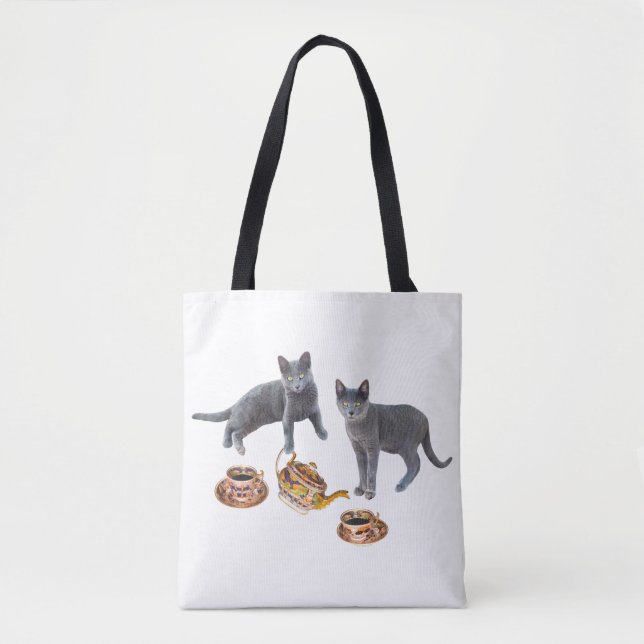 Bolso De Tela Gris Cats Tea Fiesta Tote Bag (Anverso)