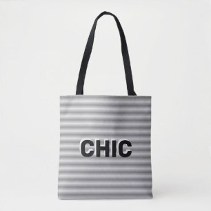 Bolso De Tela Gris Chic Plateado Rayado