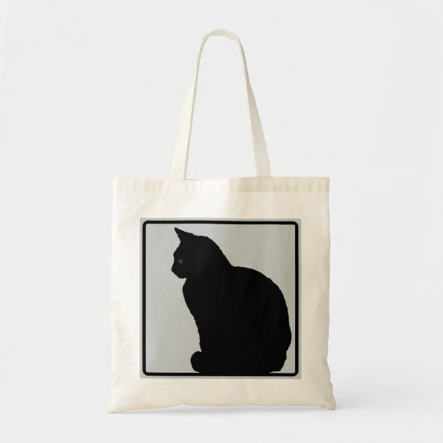 Bolso De Tela Gris del gato negro (Frente)