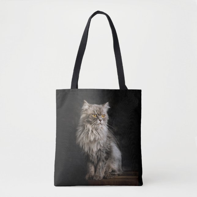 Bolso De Tela Gris Fluffy Cat (Anverso)
