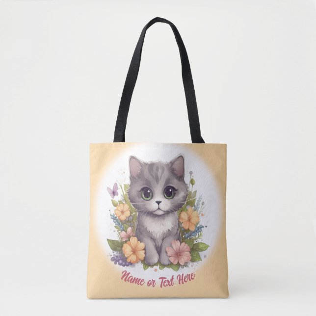 Bolso De Tela Gris lindo Gray Kitten personalizado (Anverso)