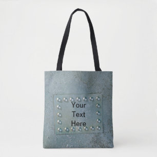 Bolso De Tela Gris metalizado con placa de texto en el tote