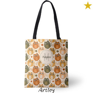 Bolso De Tela Gris naranja Gris Cute Gatos Grasa Nombre Monogram