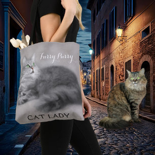 Bolso De Tela Gris Pintado Loco Gato Lady Tote Bag