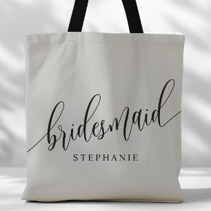 Bolso De Tela Gris Suave Letra Moderna Dama de Honor