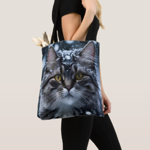Bolso De Tela Gris Tabby Cat en Nieve